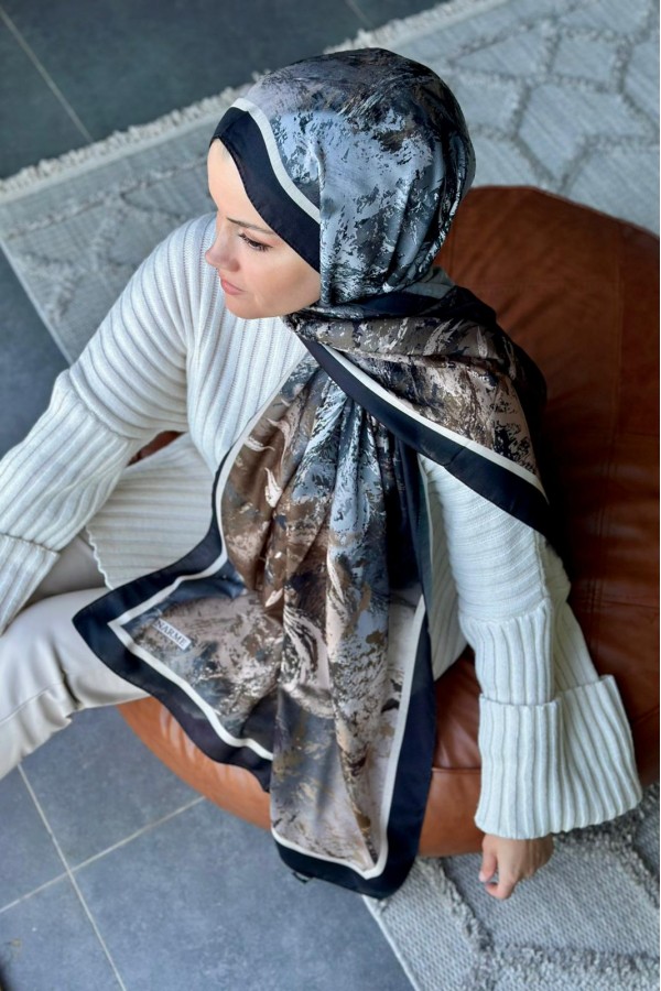 Summer Desen Soft Pamuk Şal - Kahve Siyah