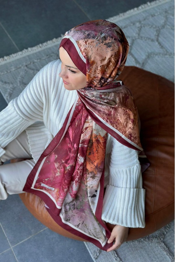 Summer Desen Soft Pamuk Şal - Bordo
