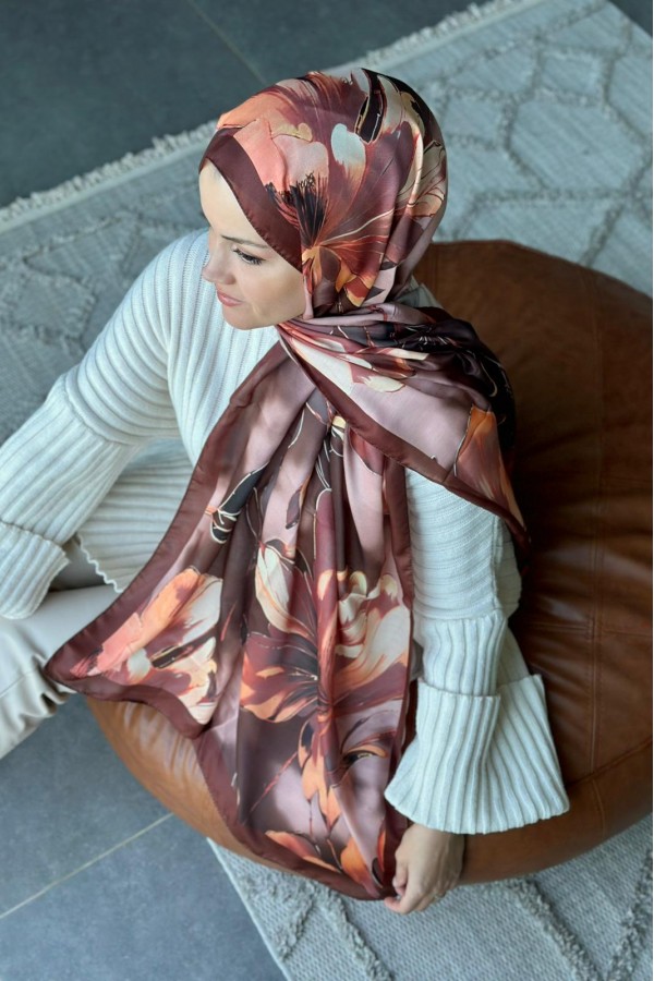 Garden Desen Soft Pamuk Şal - Acı Kahve