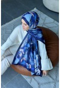 Garden Desen Soft Pamuk Şal - Lacivert