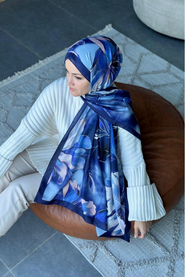 Garden Desen Soft Pamuk Şal - Lacivert