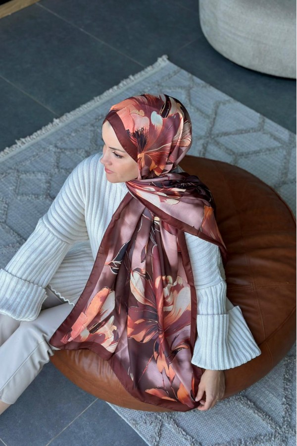 Garden Desen Soft Pamuk Şal - Acı Kahve