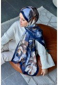 Garden Desen Soft Pamuk Şal - Lacivert Kahve