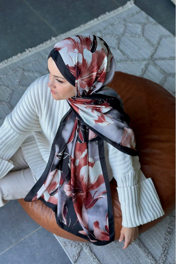 Garden Desen Soft Pamuk Şal - Siyah-Kahve