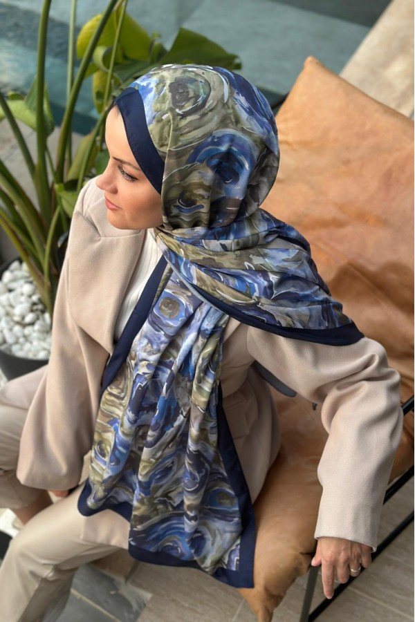 Rossie Desen Soft Pamuk Şal - Lacivert