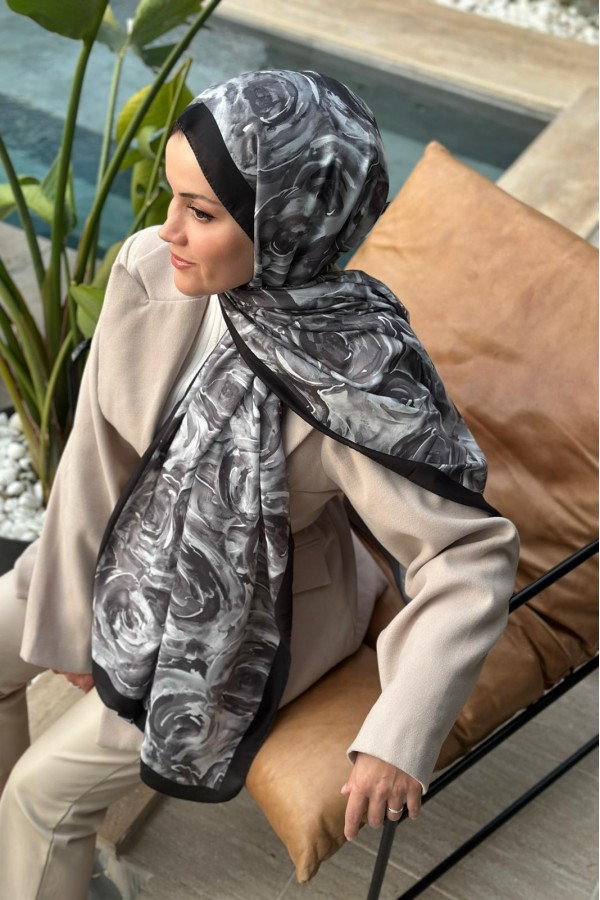 Rossie Desen Soft Pamuk Şal - Siyah