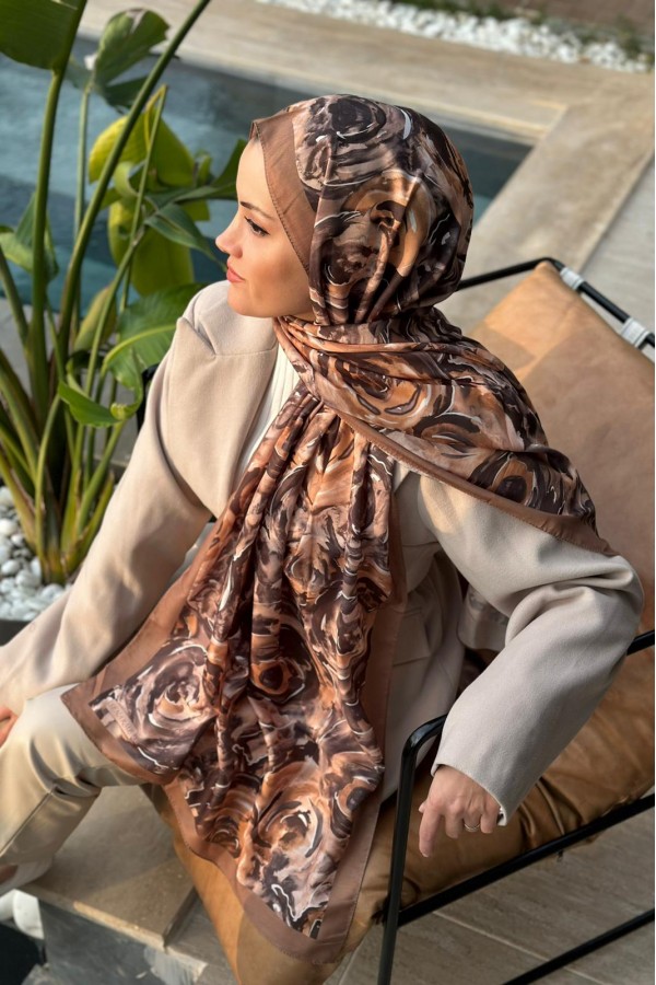 Rossie Desen Soft Pamuk Şal - Kahverengi