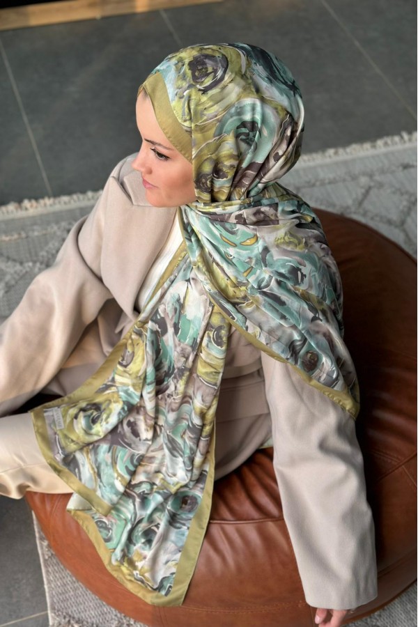 Rossie Desen Soft Pamuk Şal - Olive