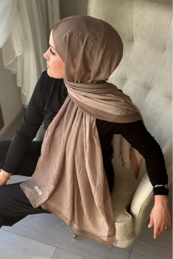 Degrade Desen Pamuk Kraş Şal - Sütlü Kahve