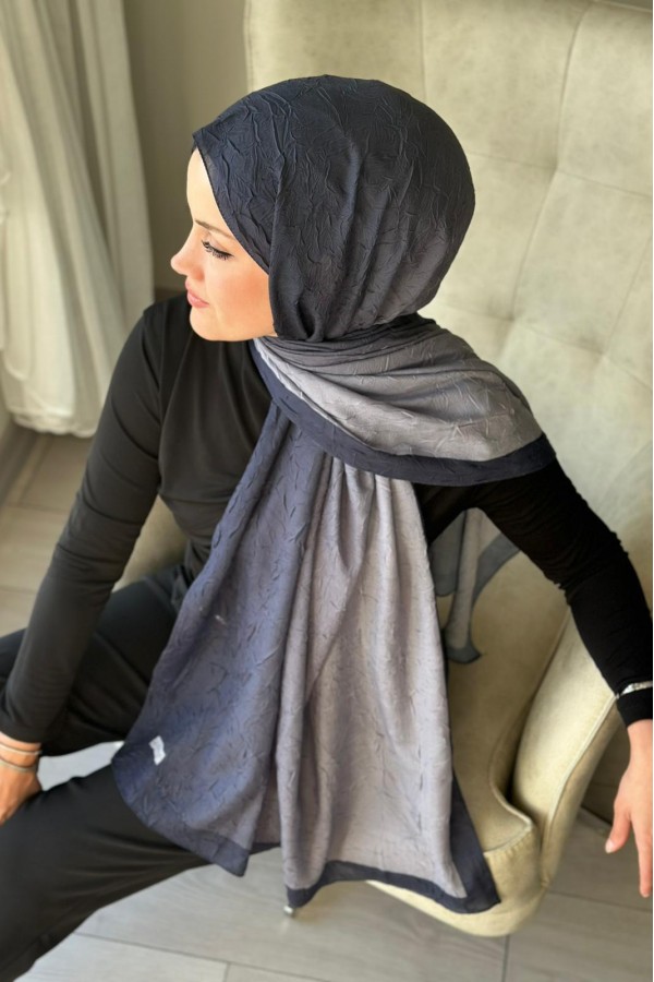 Degrade Desen Pamuk Kraş Şal - Lacivert