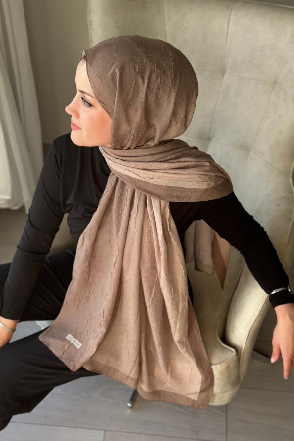 Degrade Desen Pamuk Kraş Şal - Sütlü Kahve