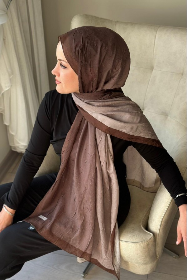 Degrade Desen Pamuk Kraş Şal - Acı Kahve