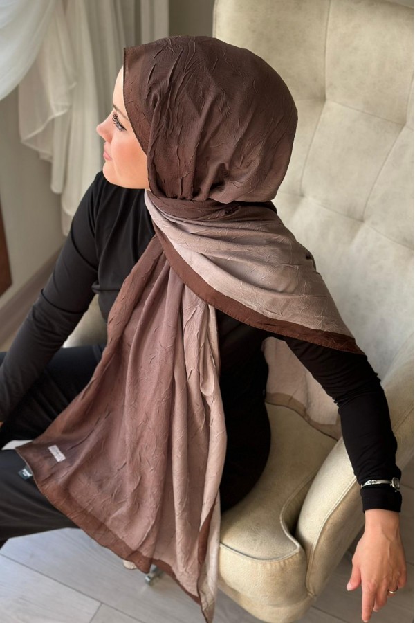 Degrade Desen Pamuk Kraş Şal - Acı Kahve