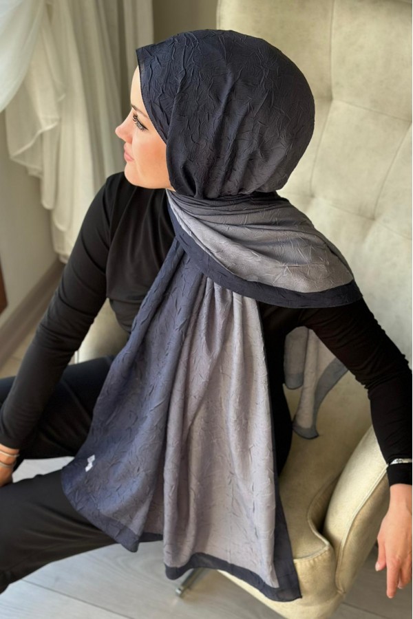 Degrade Desen Pamuk Kraş Şal - Lacivert