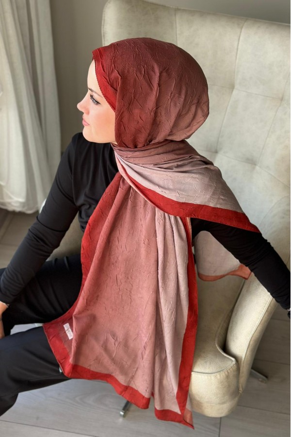 Degrade Desen Pamuk Kraş Şal - Kiremit