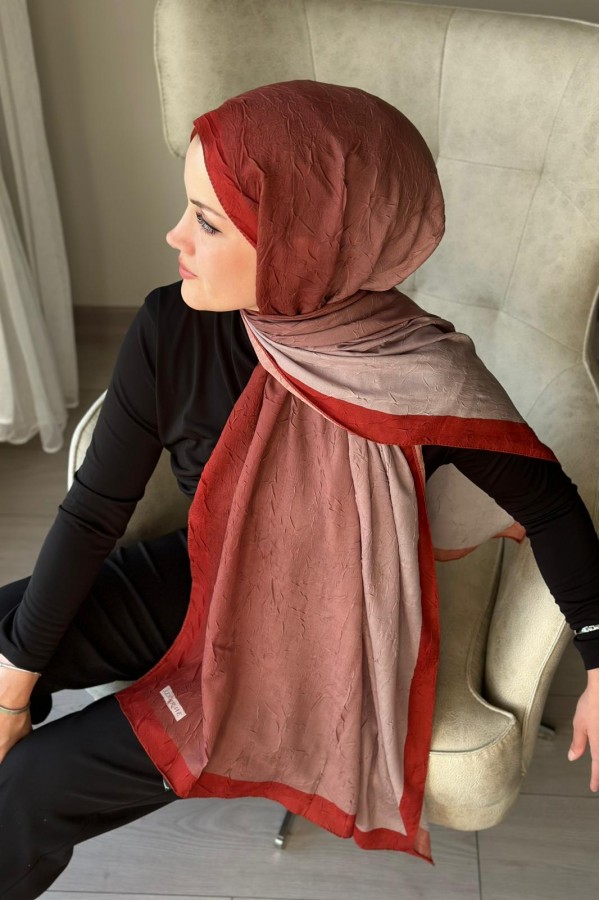 Degrade Desen Pamuk Kraş Şal - Kiremit