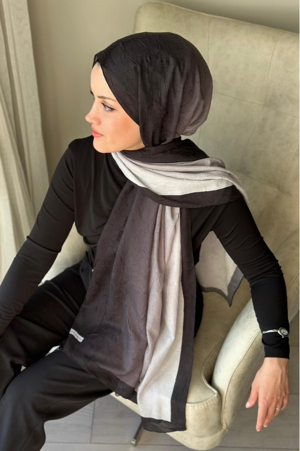 Degrade Desen Pamuk Kraş Şal - Siyah