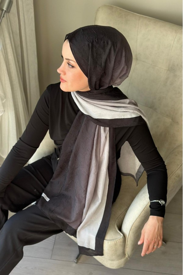 Degrade Desen Pamuk Kraş Şal - Siyah