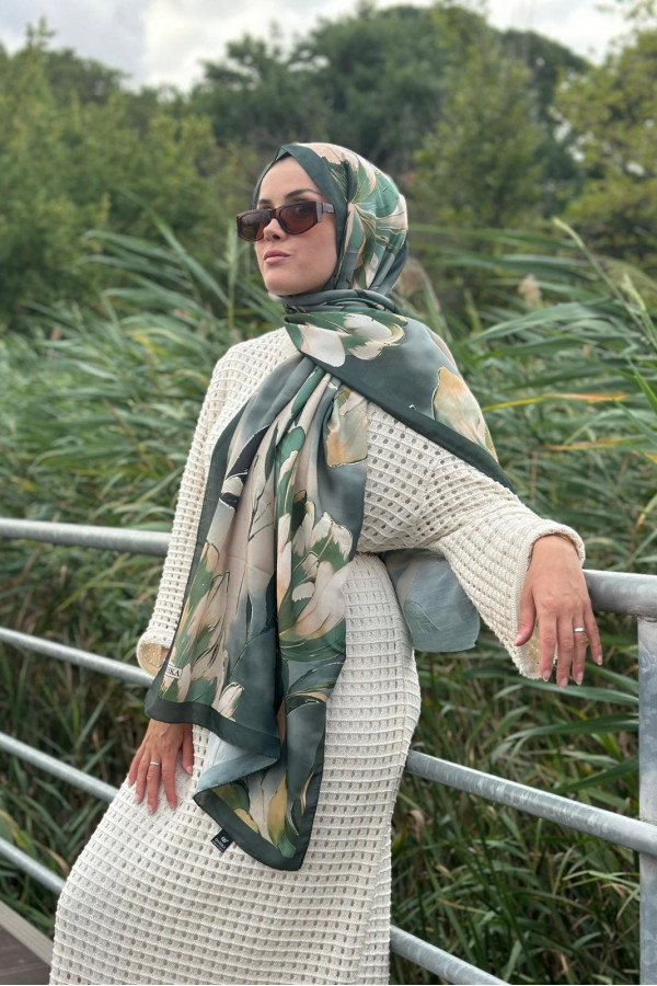 Garden Desen Soft Pamuk Şal - Yeşil