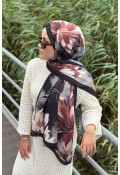 Garden Desen Soft Pamuk Şal - Siyah-Kahve