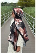 Garden Desen Soft Pamuk Şal - Siyah-Kahve