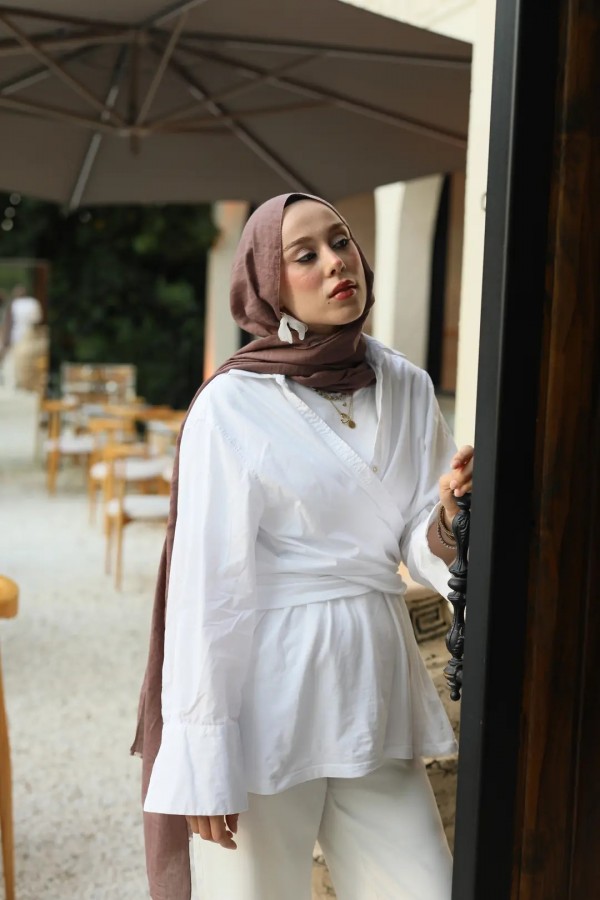 Organic Cotton Comfort Şal - Tozlu Kahve