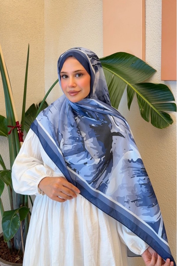 Marline Desen Soft Pamuk Şal - Açık Mavi