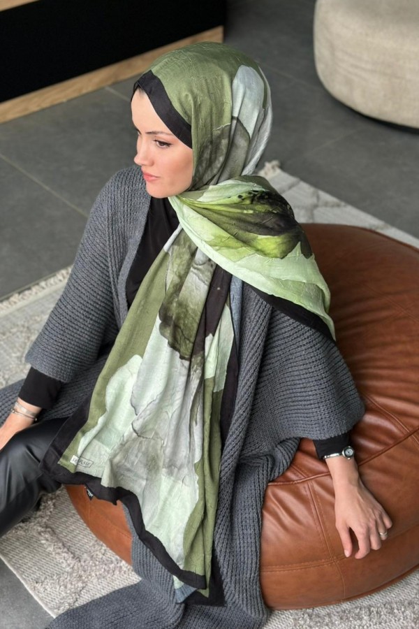 Forest Desen Pamuk Kraş Şal - Yeşil