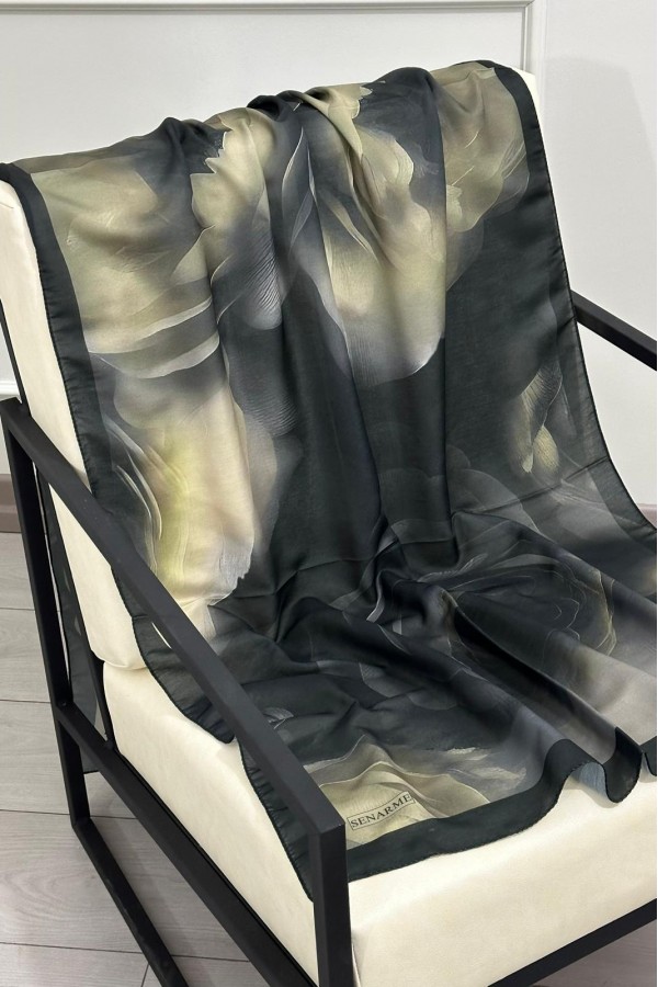 Marline Desen Soft Pamuk Şal - Siyah Yeşil