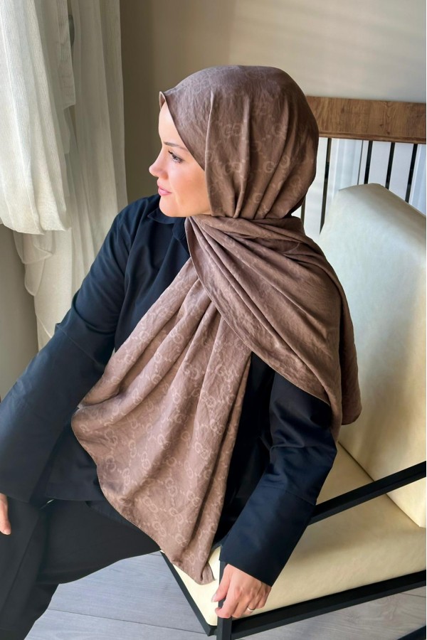 G Desen Ayrobin Pamuk Jakar Şal - Tozlu Kahve