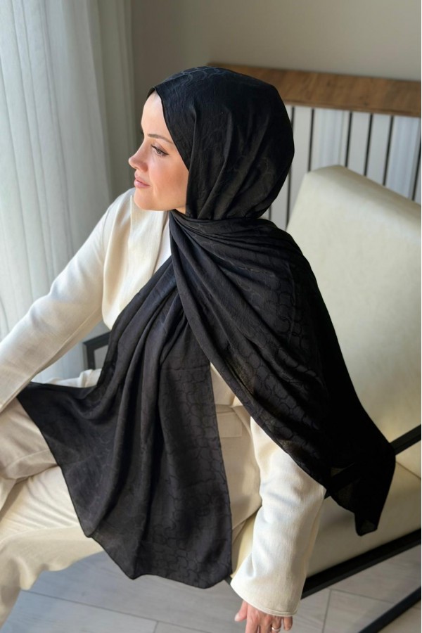 Lora Desen Ayrobin Jakar Şal - Siyah