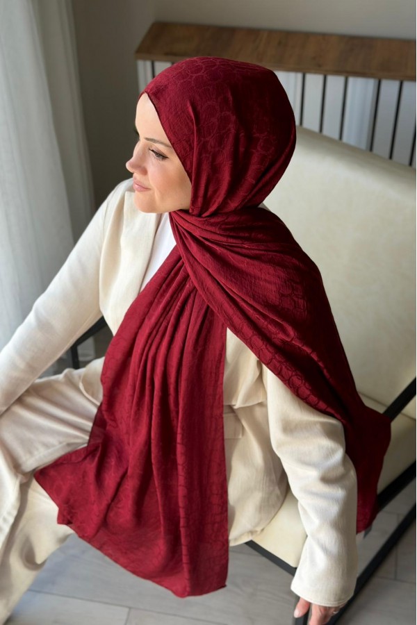 Lora Desen Ayrobin Jakar Şal - Bordo