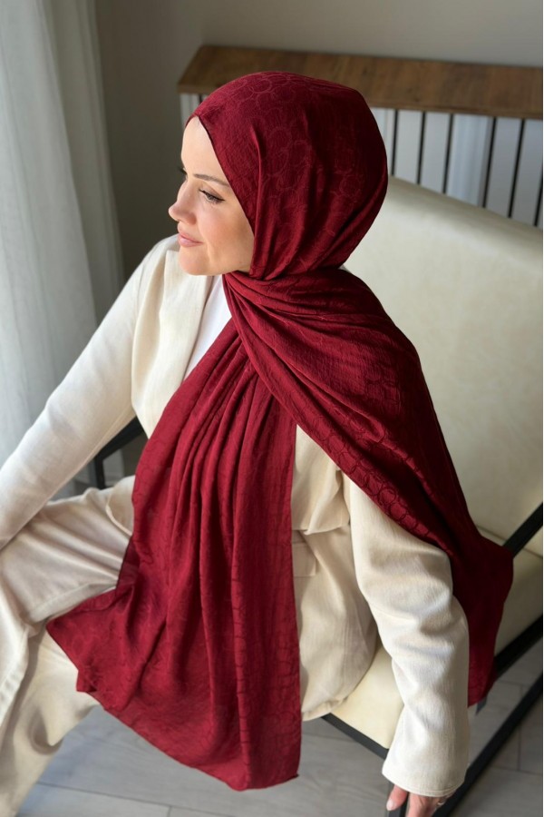 Lora Desen Ayrobin Jakar Şal - Bordo