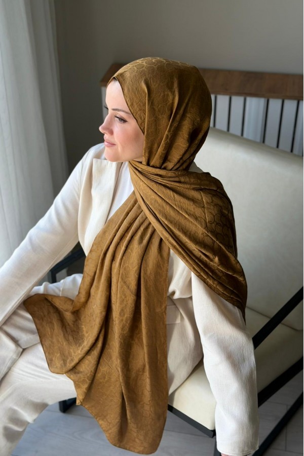 Lora Desen Ayrobin Jakar Şal - Camel