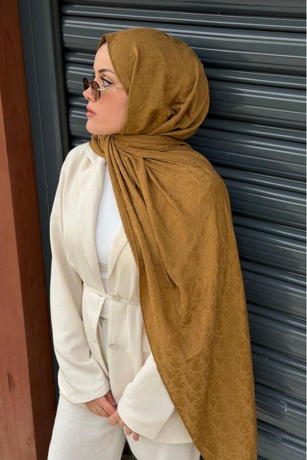 D Desen Ayrobin Jakar Şal -  Camel