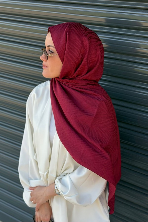Pure Desen Ayrobin Jakar Şal -  Bordo