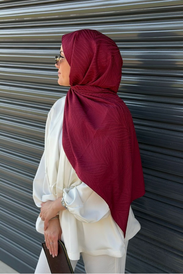 Pure Desen Ayrobin Jakar Şal -  Bordo