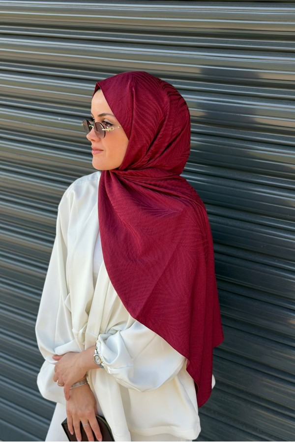 Pure Desen Ayrobin Jakar Şal -  Bordo