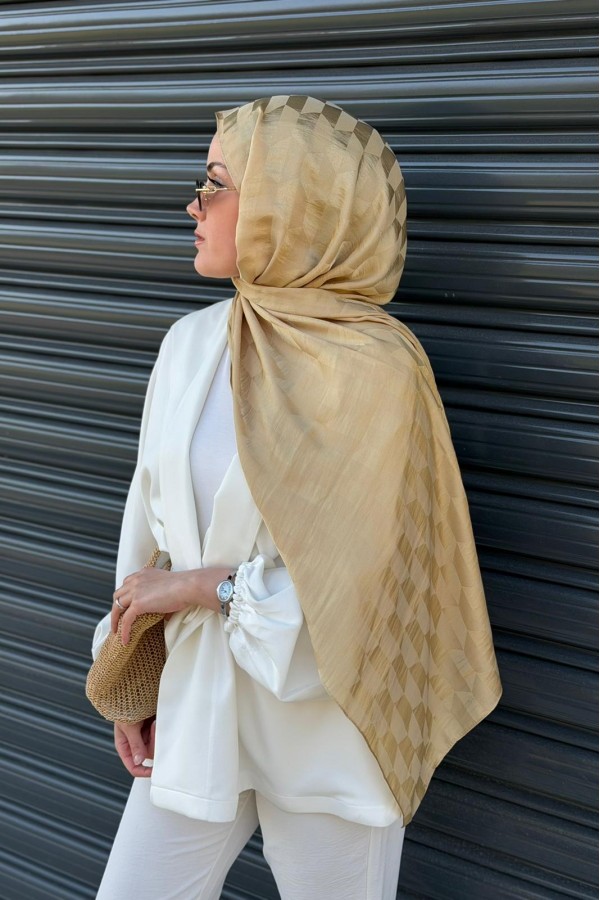 Qoza Desen Pamuk Jakar Şal -  Butter Yellow