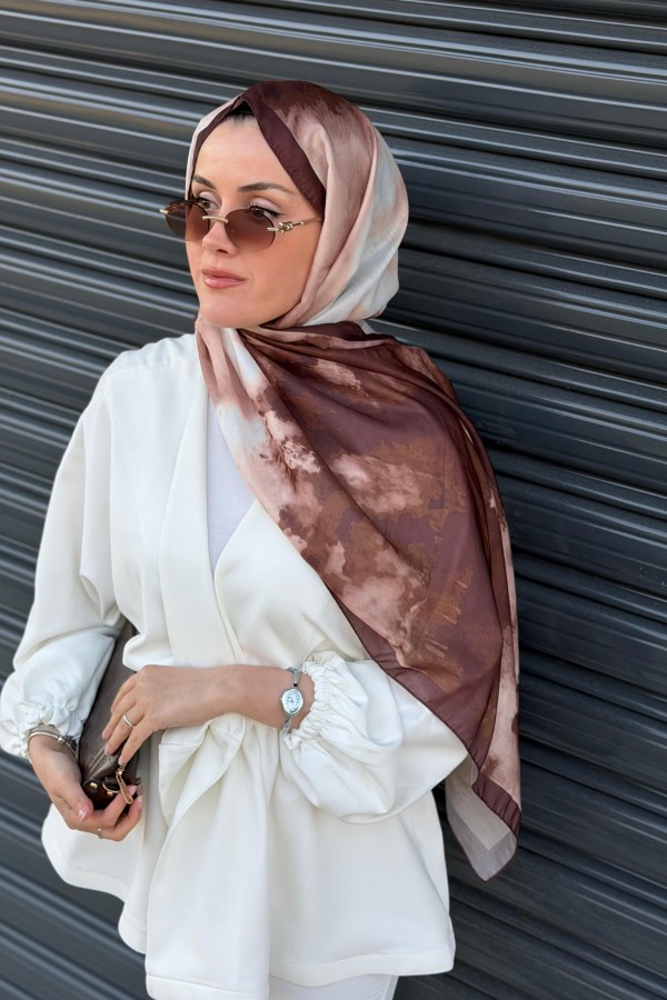 Batik Desen Soft Pamuk Şal - Acı Kahve 