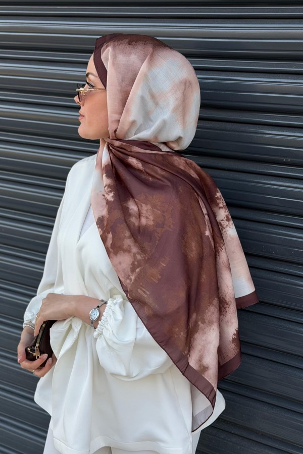 Batik Desen Soft Pamuk Şal - Acı Kahve 