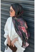 Rose Desen Soft Pamuk Şal - Siyah Bordo