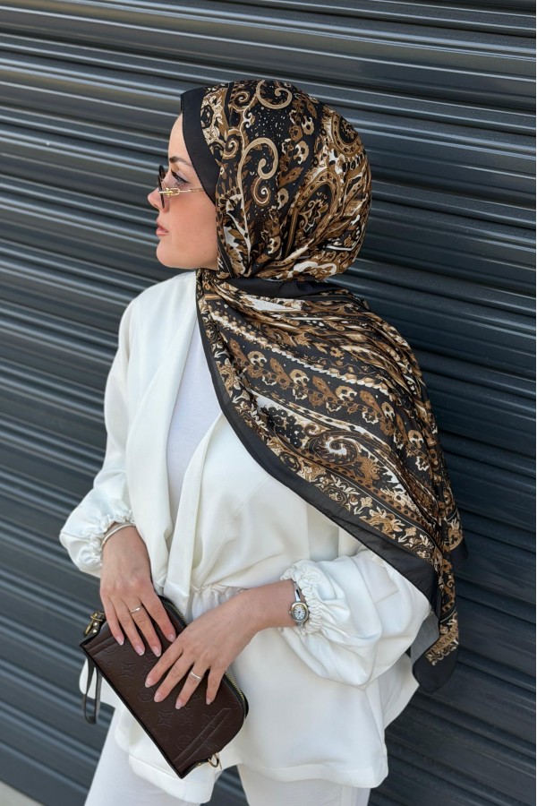 Marline Desen Soft Pamuk Şal - Siyah Gold