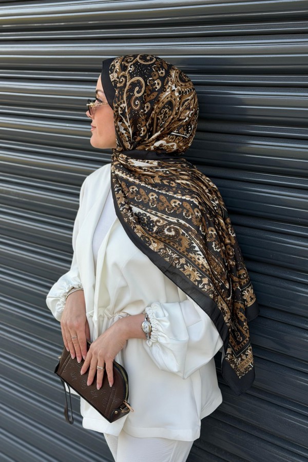 Marline Desen Soft Pamuk Şal - Siyah Gold