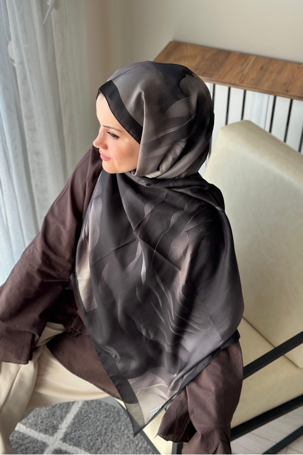 Marline Desen Soft Pamuk Şal - Siyah Krem