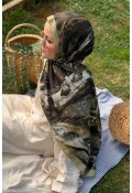 Hifa Desen Soft Pamuk Şal - Olive Yeşil