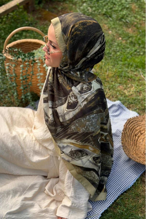 Hifa Desen Soft Pamuk Şal - Olive Yeşil