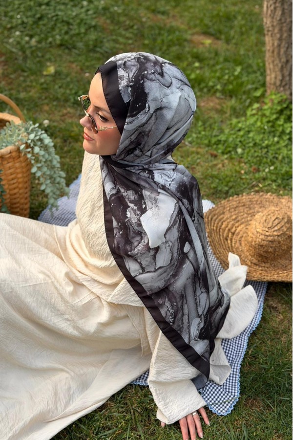 Ahenk Desen Soft Pamuk Şal - Siyah