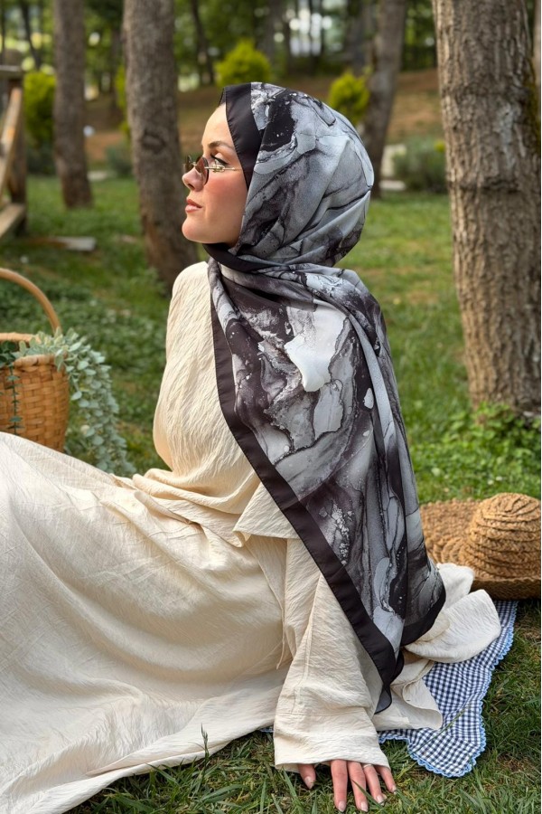 Ahenk Desen Soft Pamuk Şal - Siyah