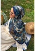 Hifa Desen Soft Pamuk Şal - Lacivert